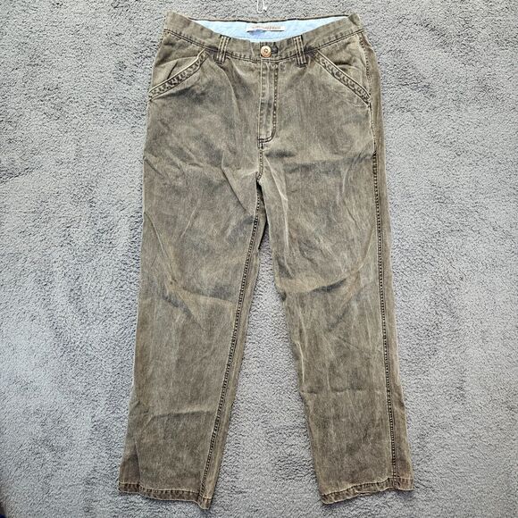 Berle Vintage Pants Mens 34R Green Washed Stoned Beaten Straight Leg‎ - Picture 1 of 11